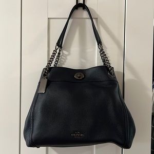 🌟NWOT- Coach Turnlock Chain Edie Swagger Navy Blue Shoulder Bag Purse